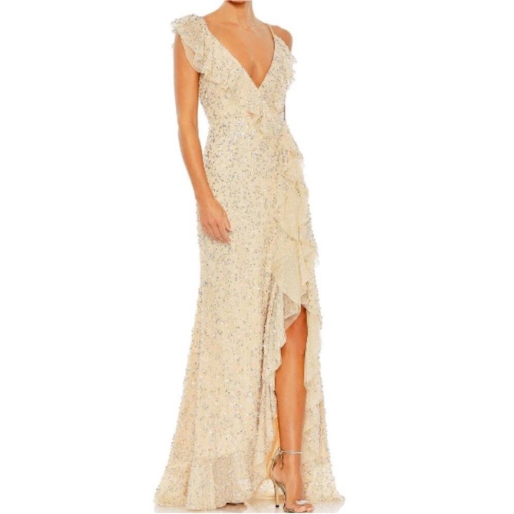 Mac Duggal Embellished Ruffled Faux Wrap Sleeveless Gown 10931 Sz 2